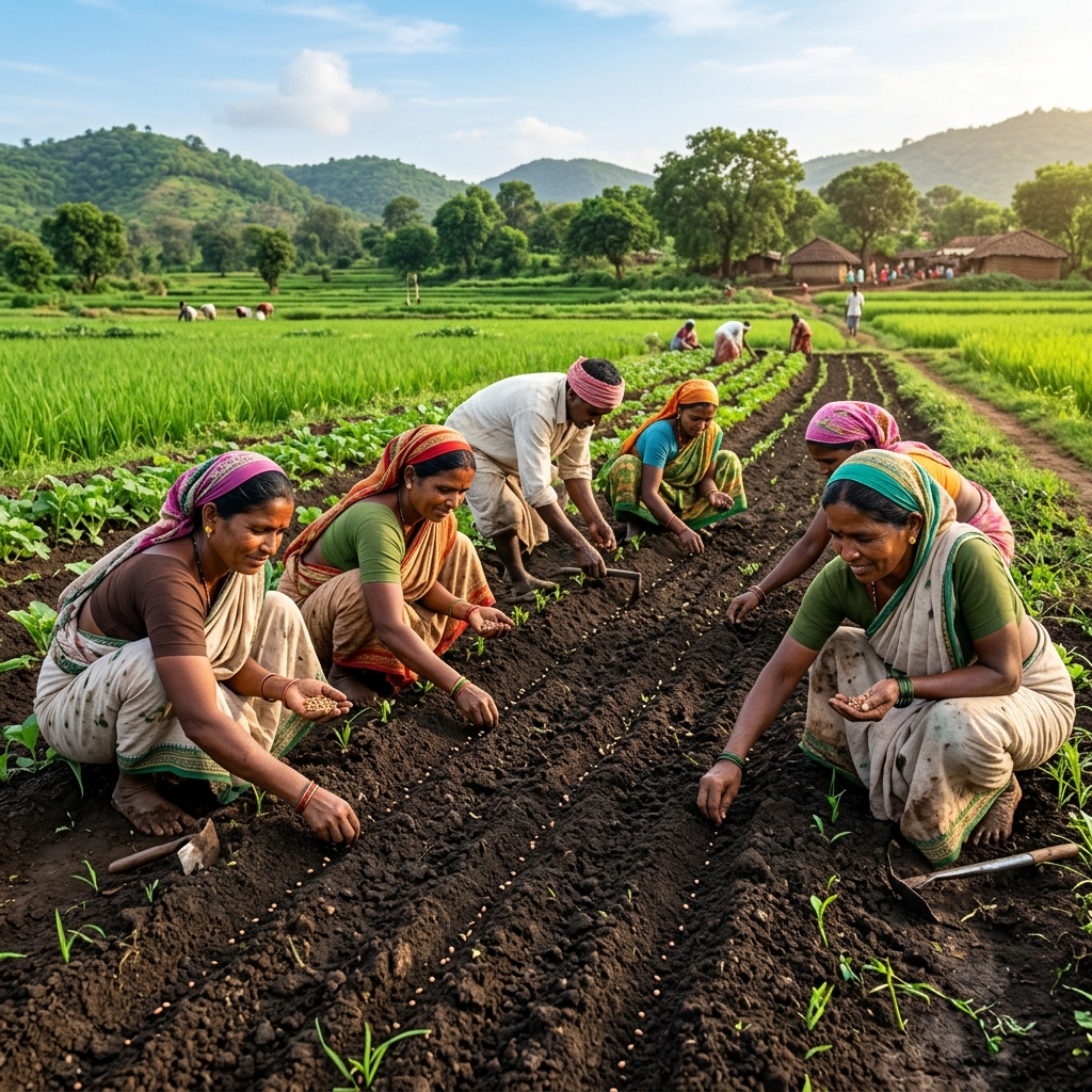 Indian Farmers Planting Seeds
